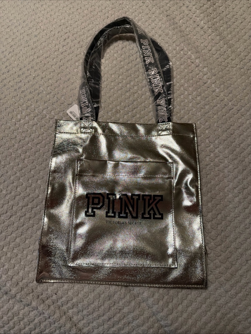 PINK Victoria's Secret Metallic Silver Logo Tote brand new with tags and wrap